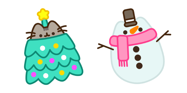 Christmas Tree Pusheen and Snowman курсор