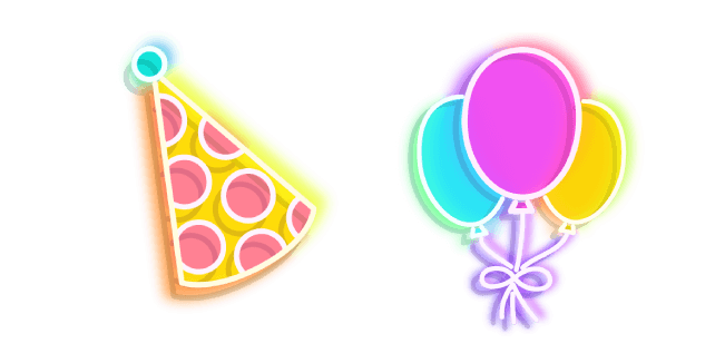 Colorful Party Hat and Balloons Neon Cursor