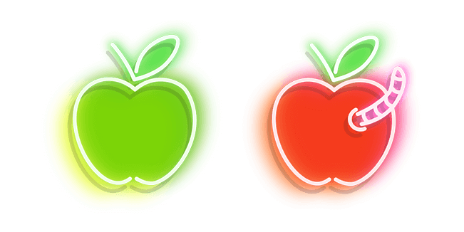 Neon Green and Red Apple with Worm Cursor