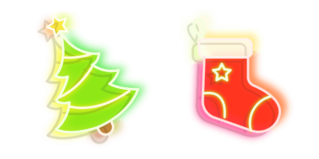 Green Christmas Tree and Red Stocking Neon Cursor