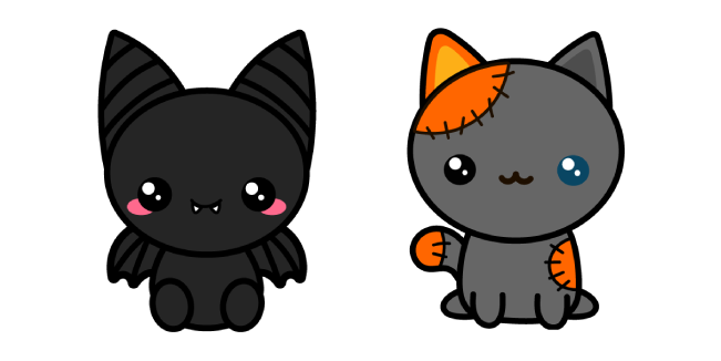 Halloween Cute Bat and Voodoo Cat курсор