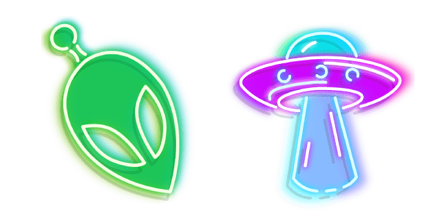 Green Alien and Purple UFO Neon Cursor