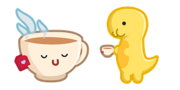 Курсор Cute Dino with Cup of Tea