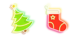 Green Christmas Tree and Red Stocking Neon Cursor