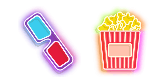 Colorful 3d Glasses and Popcorn Bucket Neon курсор