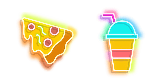 Yellow Pizza and Colourful Drink Neon курсор