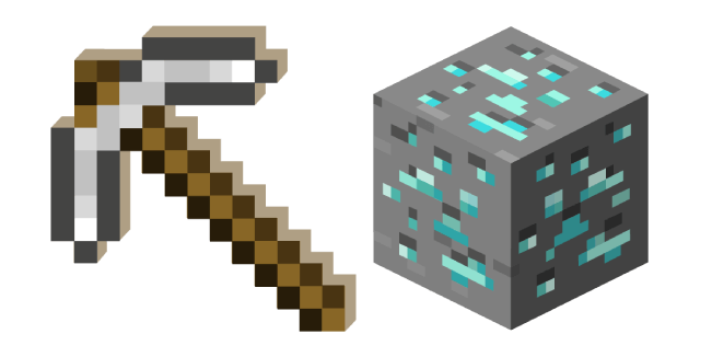 Minecraft Iron Pickaxe and Diamond Ore курсор