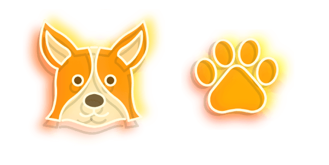 Orange Corgi Dog and Paw Neon Cursor