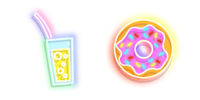 Colorful Drink and Donut Neon Cursor