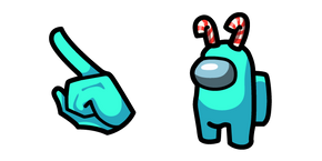 Among Us Cyan Character in Candy Canes Cursor