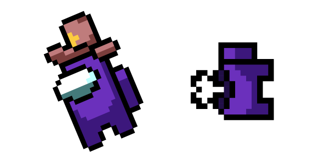Among Us Pixel Purple Character in Sheriff Hat and Dead Body Cursor