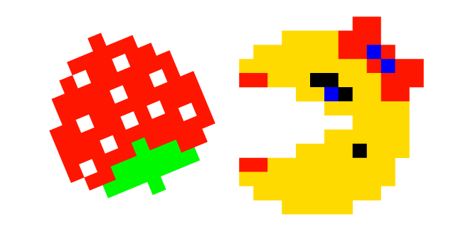 Пиксельная Ms. Pac-Man и Клубника курсор