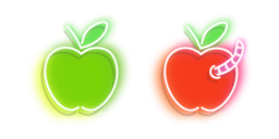 Neon Green and Red Apple with Worm cursor