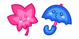 Cute Pink Leaf and Blue Umbrella Curseur