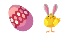 Easter Chick Wearing Bunny Ears and Pink Egg Cursor