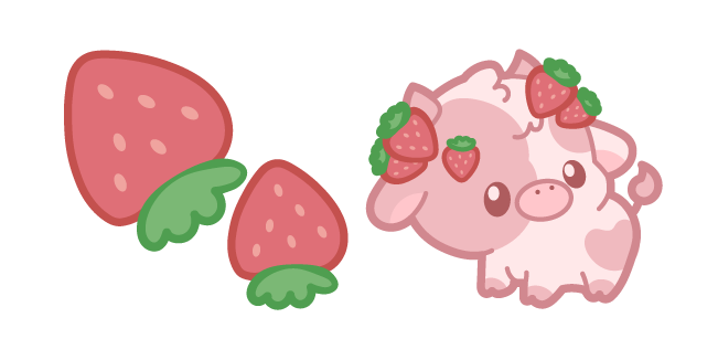 Kawaii Strawberry Cow and Strawberries курсор