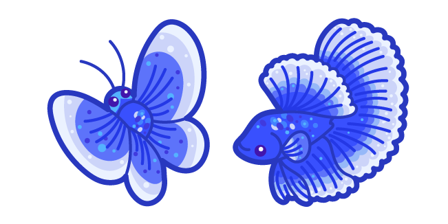 Kawaii Blue Butterfly and Fish курсор