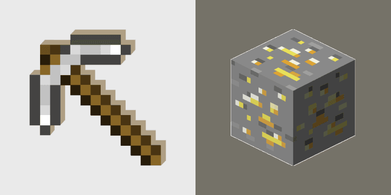 Iron Pickaxe Gold Ore custom cursor pack preview for Chrome, Edge and Windows