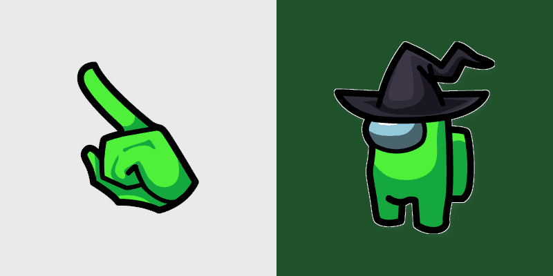 Lime Witch Hat Crewmate custom cursor pack preview for Chrome, Edge and Windows