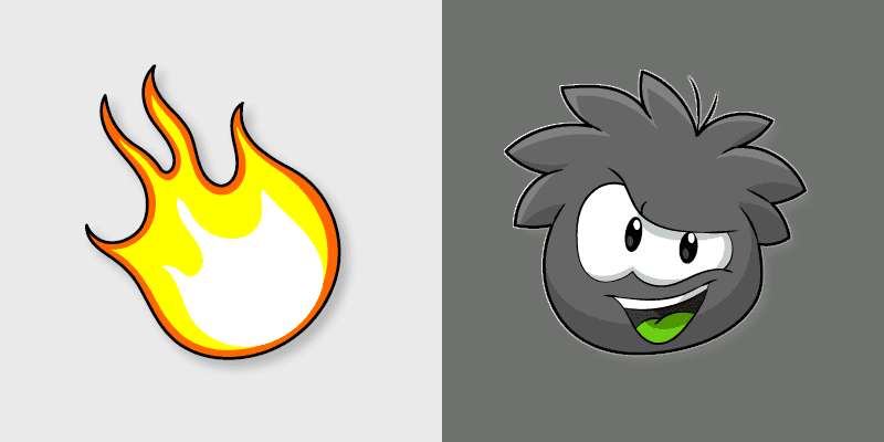Club Penguin Black Puffle Fire custom cursor pack preview for Chrome, Edge and Windows