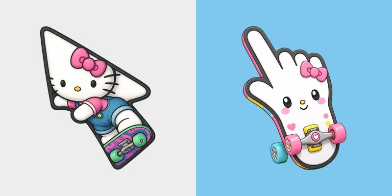 Kawaii Skateboarding Hello Kitty & Skateboard Cursor custom cursor pack preview for Chrome, Edge and Windows